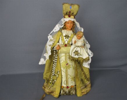 Tall Large Hand Made Madonna Virgin Mary Our Lady Of the rosary Infant Jesus Figurine Doll Made by Nuns Gorgeous Extremely Rare