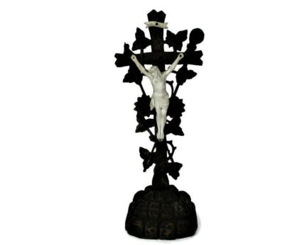Beautiful Standing Table Crucifix Cross Porcelain d'Andenne Corpus 16.92"