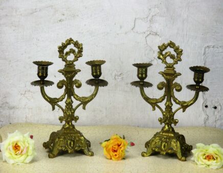 Couple Vintage Brass Ornate Double Arm Candle Holder Candelabra Claw Feet