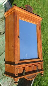 Antique French Art Deco Carved Wood Medicine Wall Cabinet Apothecary Mirror WOW