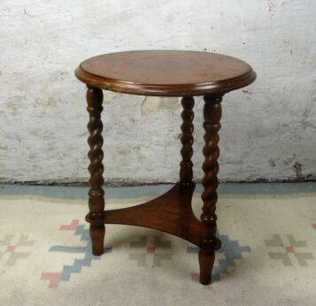 Two Tier Barley Twist Wooden Side Occasional Wine Table Pedestal Plant Stand