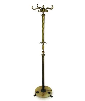 Hollywood Regency Ornate Brass Hall Tree Coat Hat Rack Marble Base Barley twist