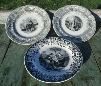 3 Faience Plates Nimy Marked Holy Family St Peter St Cecile Mouzin Lecat