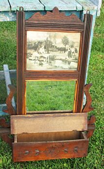 Antique French Wall Cabinet Beveled Glass mirror Carved Wood Picture Stunning