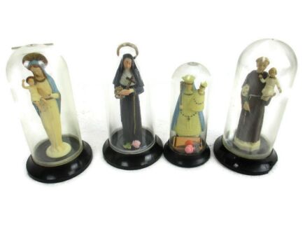 4 Italian Plastic Religious Figurines Plastic small domes Saint Rita Anthony