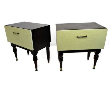 Pair Couple Double Vintage Nightstands End tables Mid Century Modern Wood Retro Two Toned WOW