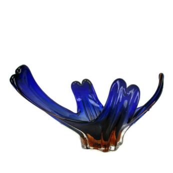Italian Art Glass Amber Blue Bowl Dish Centerpiece Basket Murano Extremely Rare