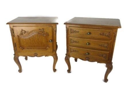 Pair French Louis XV/XVI Style Wooden Nightstands End Tables Chest of Drawers