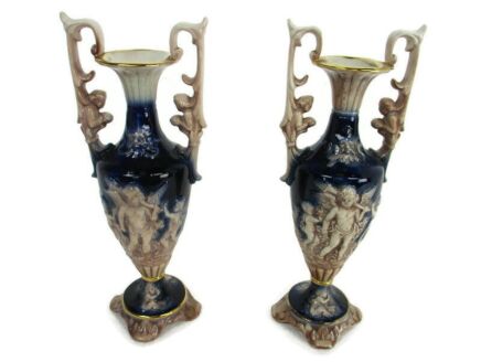 couple pair Italian Pitchres vases Angels Porcelain Gorgeous Vintage