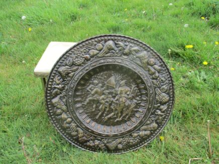 Large Vintage Red Copper Wall Plate Decorative hunt Scene handmade 23.62"
