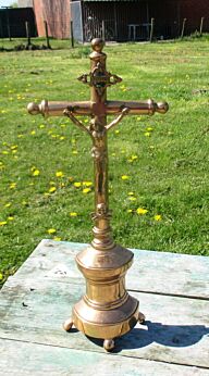 Vintage Red Copper Jesus Christ Standing Table Cross Crucifix