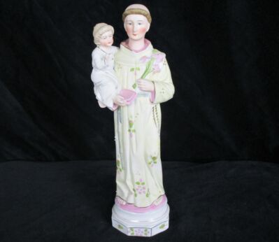 Antique Saint Anthony Padua Infant Child Statue Figurine Finder Lost Articles Porcelain Beautiful 11.61"