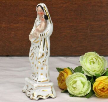 Gorgeous 1900 Vieux Parish Virgin Mary Madonna with Child Porcelain Statue