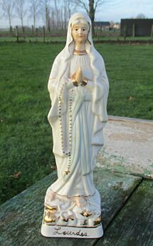 Antique French Porcelain Figurine Lourdes Virgin Mary Madonna statuette 8.66"