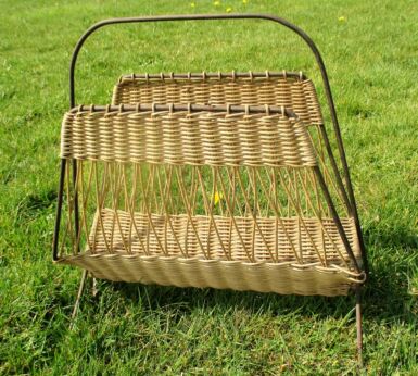 Vintage Rattan Wicker Mid Century Magazine Newspaper Rack Holder