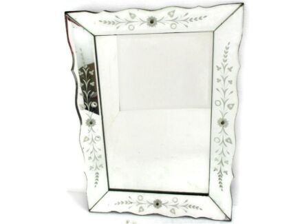 Large Art Deco Nouveau Wall Hanging Ornate Mirror Vanity Clear Etched Glass