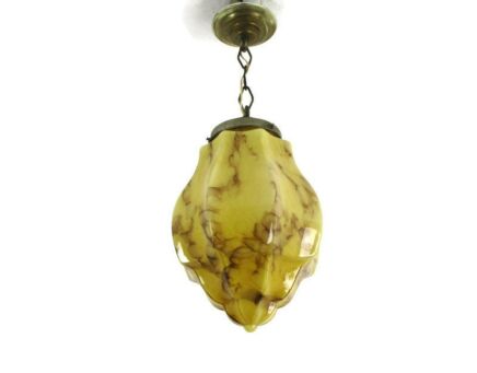 Chandelier Pendant Light Marbled Glass Shade Ornate Art Deco Jugendstil