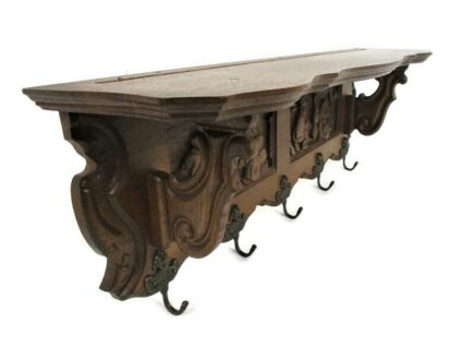 Carved Wood French Oak Coat Hat Rack Breughel Style Barn Country Farmhouse