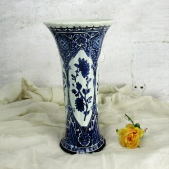 Delft Holland Blue White Porcelain Trumpet Vase de Delft Marked Boch Delfts