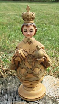 Jesus Statuette Infant of Prague Santo Nino Carved wood Glass Eyes Statue 8.86"