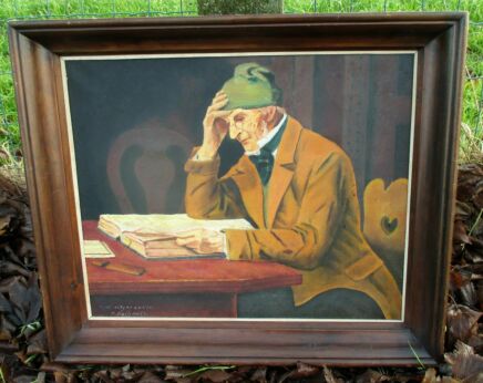 Large Oil Painting after Albert Anker by Father Van Daele The reader Gorgeous