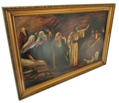 Large Painting Framed Ornate Gorgeous Oil on Canvas Resurrection of Lazarus