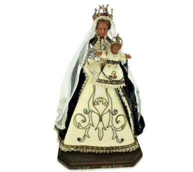 Hand Made Wax Madonna Virgin Mary Our Lady with Infant Jesus Figurine Doll Made by Nuns Ave Maria