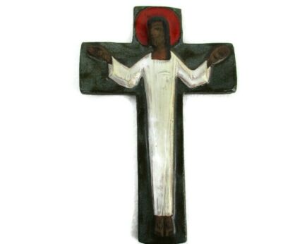 L Mid Century Modern Ceramic Crucifix era Rogier Vandeweghe Amphora Belgium  Beautiful
