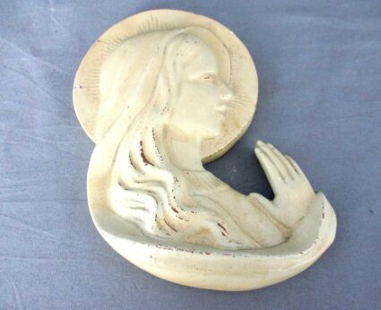 Wall Hanging Virgin Mary Madonna Plaque Hanging Decoration Plaster Marked Novita