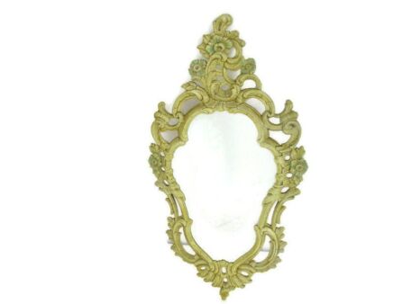 Sweet Oval Crackled White Wall Hanging Mirror Romantic Hollywood Regency French Provincial Resin 