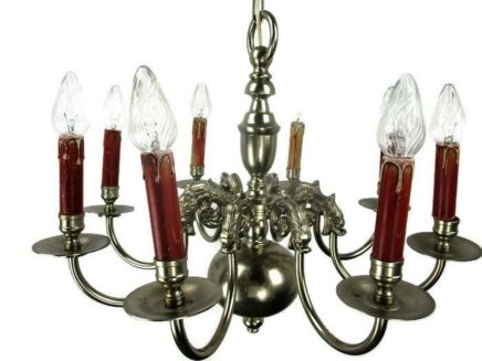 Large Vintage Flemish ' Dutch ' Chandelier 8 Arms Lights Fish Tin look