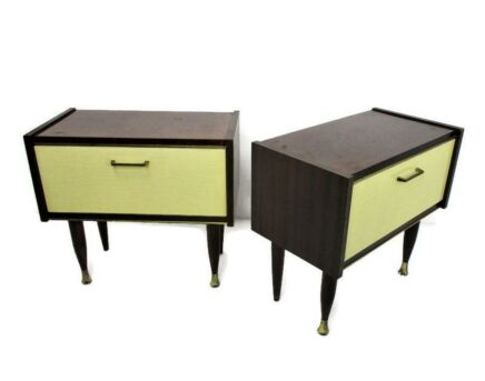 Pair Couple Double Vintage Nightstands End tables Mid Century Modern Wood Retro Two Toned WOW