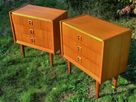 Pair Teak Danish Mid Century Modern Nightstands Chest of Drawers End tables