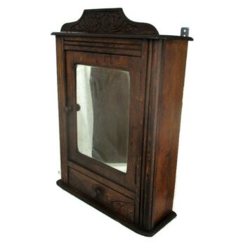 Vintage Kitchen Apothecary Medicine Wall Bathroom Cabinet Ornate Carved Wood