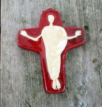 Small Vintage Ceramic Crucifix Wall Hanging Mid Century modern era Tieberghien