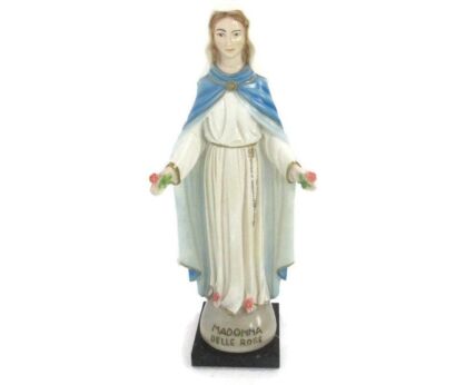 Statue Virgin Mary Our Lady Madonna delle Rose Resin Faro Polychrome HTF Collector Resin Gorgeous