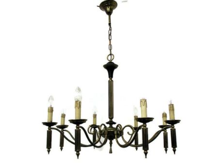 8 Arm Lights Pan Chandelier Revival French Empire Style Brass Ornate Antique