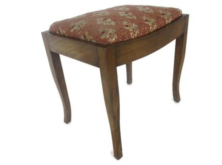 Vintage Footstool Ottoman Oak Wooden Legs Fabric Barn country style Funky Beautiful