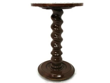 Large Hand Carved Wood Barley Twist Pedestal Display Side Table Plant Stand 24.01" Painted Brown