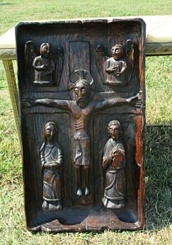 Hand Carved Wood Wall Panel Jesus Christ Angels Virgin Mary Tableaux Lovely