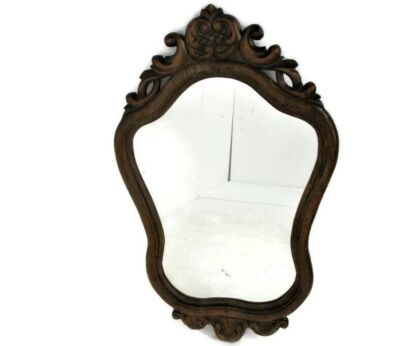 Beautiful Ornate Wooden Oak Wall Hanging Mirror Romantic Hollywood Regency