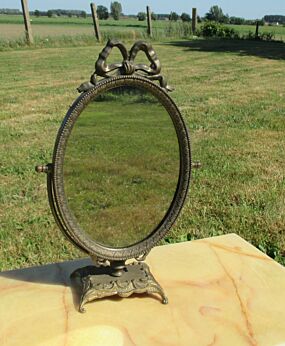 Antique French Style Etched Brass Rococo Adjustable Mirror Ornate Gorgeous