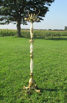Ornate Antique Brass & Onyx Marble Hall Tree Coat Hat Rack Stand Floor Dragons