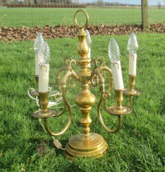 Vintage Flemish Dutch 5 Arms Standing Floor Lamp Lights Brass Rare