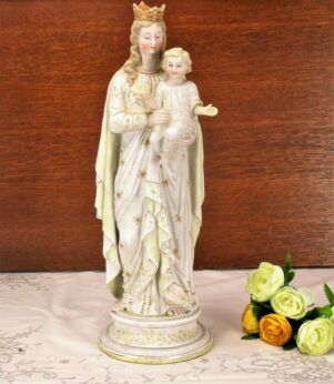 Gorgeous Antique Porcelain Statue Virgin Mary Madonna with Infant Jesus