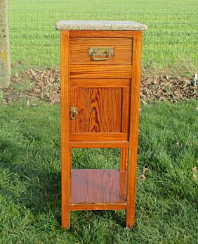 Vintage Pine wood Marble End Table Drawer Nightstand