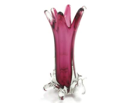 Italian Vintage Cranberry   Art Glass   Vase  Murano Style Swirled Beautiful