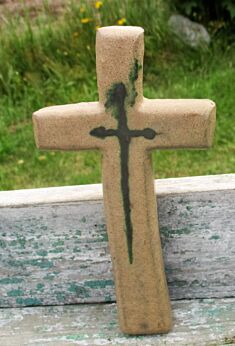 Mid Century Design Ceramic Modernist Crucifix Brown PLEM era Perignem Amphora