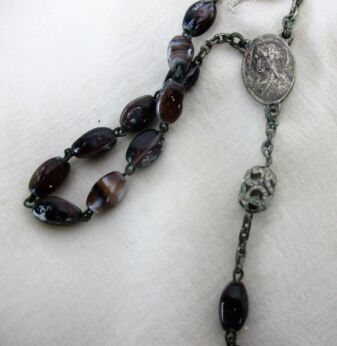 Vintage Rosary Our Lady Lourdes French Brown Beads Holy Water Chamber Nun 1974