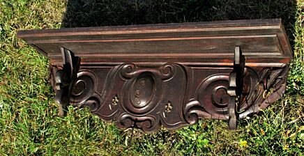 French Dark Wooden Gorgeous Antique Hand Carved Wood Coat Hat Rack